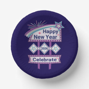 Retro Happy New Year Sign – Celebrate Marquee Paper Plate