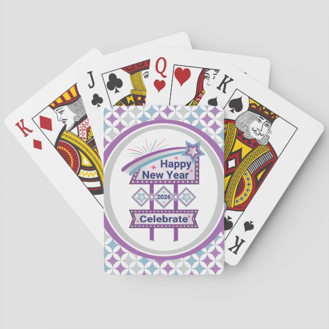 Retro Happy New Year Sign – Celebrate Marquee Playing Cards (Back)
