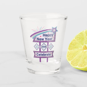 Retro Happy New Year Sign – Celebrate Marquee Shot Glass