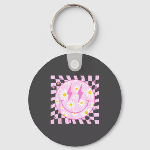 Retro Happy Smile Face Checkered Pattern Nk Daisy  Key Ring