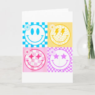 Retro Happy Smile Face Checkered Pattern Vibes Tre Card