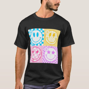 Retro Happy Smile Face Checkered Pattern Vibes Tre T-Shirt