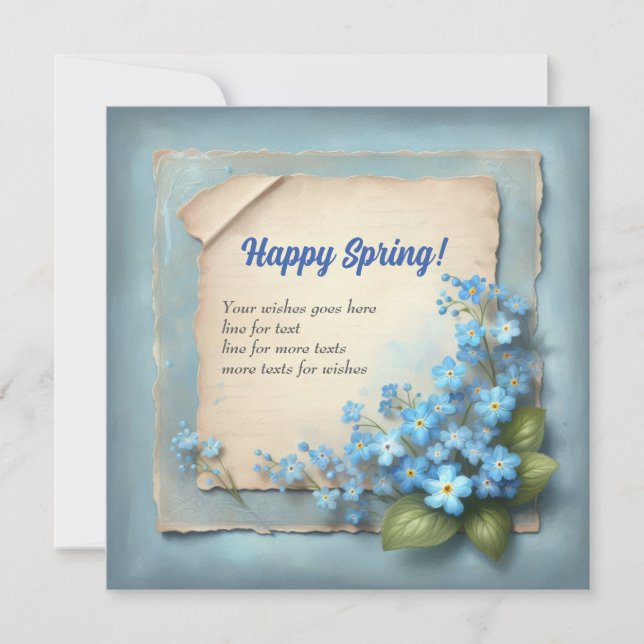 Retro Happy spring card forget me not flowers (Front)