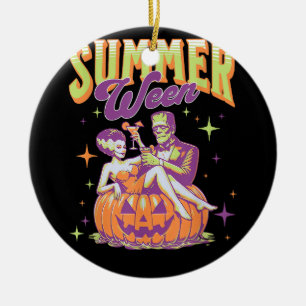 Retro Happy Summerween Funny Frankenstein Monster  Ceramic Tree Decoration