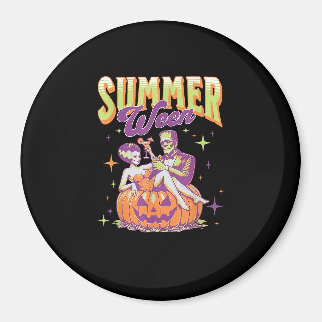 Retro Happy Summerween Funny Frankenstein Monster  Magnet (Front)