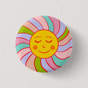 Retro happy sun 3 cm round badge