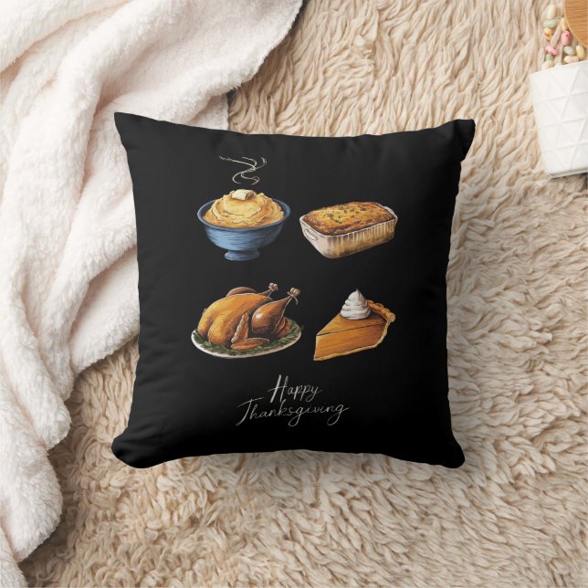 Retro Happy Thanksgiving Fall Pumpkin Pie Cushion (Blanket)