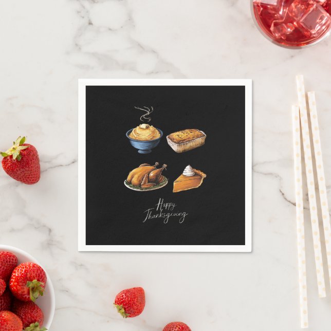 Retro Happy Thanksgiving Fall Pumpkin Pie Napkin (Insitu)