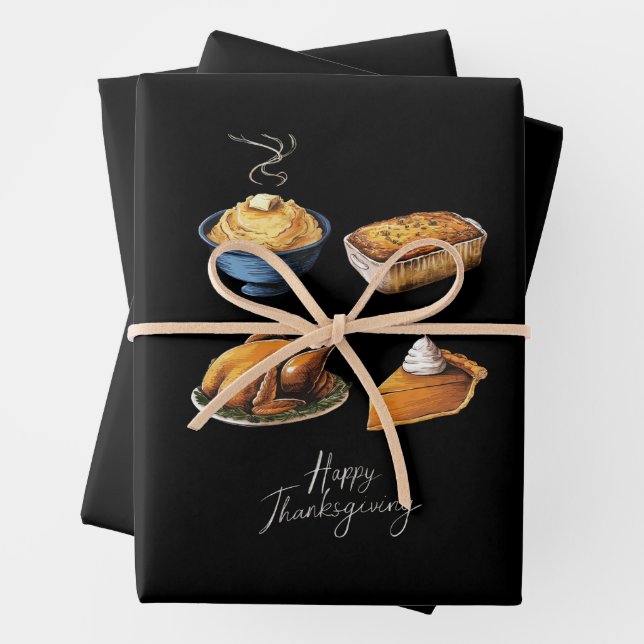 Retro Happy Thanksgiving Fall Pumpkin Pie Wrapping Paper Sheet (In situ)