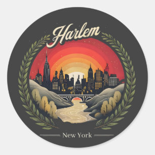 Retro Harlem Sunset: New York City Skyline  Classic Round Sticker