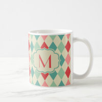 Retro Harlequin Geometric Pattern Monogram