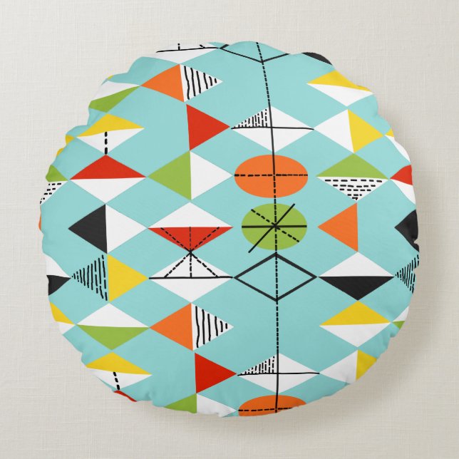 Retro Harlequin Pattern Round Pillow (Front)