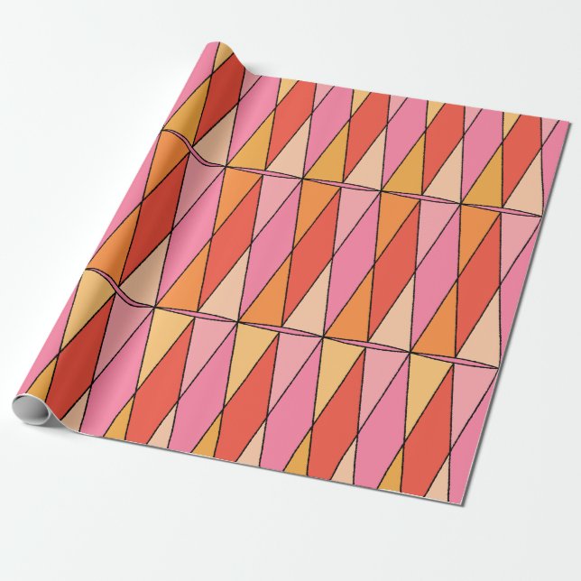 Retro Harlequin Vintage Pink Geometric Pattern Wrapping Paper (Unrolled)