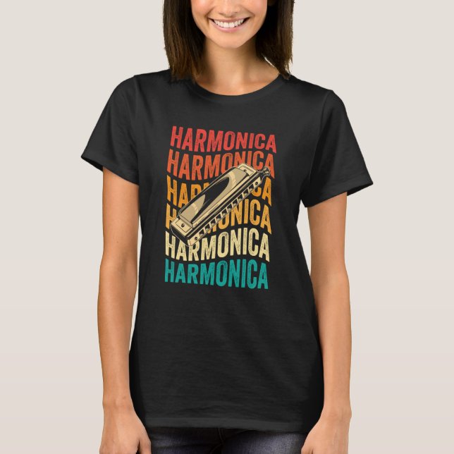 Retro Harmonica Harp Player T-Shirt (Front)