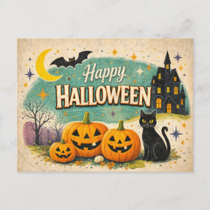 Retro Haunted House Vintage Halloween Holiday Postcard