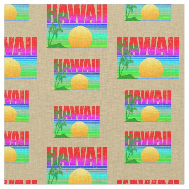 Retro Hawaii Sunset Beach Fabric (Close Up)