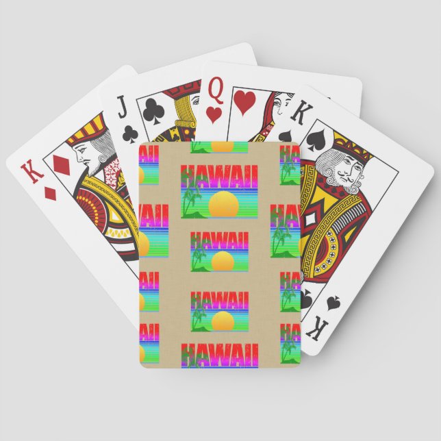 Retro Hawaii Sunset Beach Playing Cards (Back)