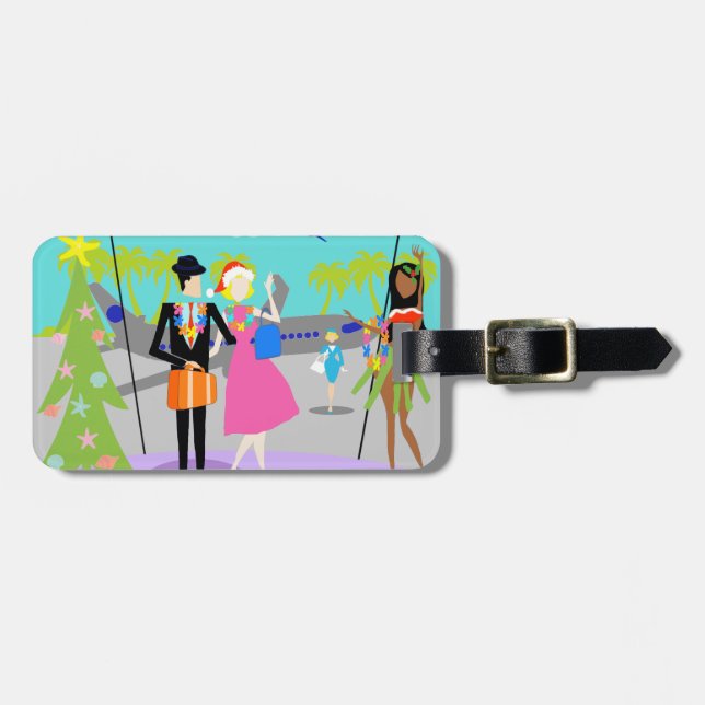 Retro Hawaiian Christmas Luggage Tag (Front Horizontal)