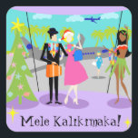 Retro Hawaiian Christmas Stickers<br><div class="desc">Mele Kalikimaka! These customisable Retro Hawaiian Christmas Stickers feature a minimalist cartoon drawing of an attractive couple taking the holiday trip of a lifetime! The mid century modern scene is set in a tropical airport. Mr. and Mrs. Tourist are posing in front of the floor to ceiling glass walls. After...</div>