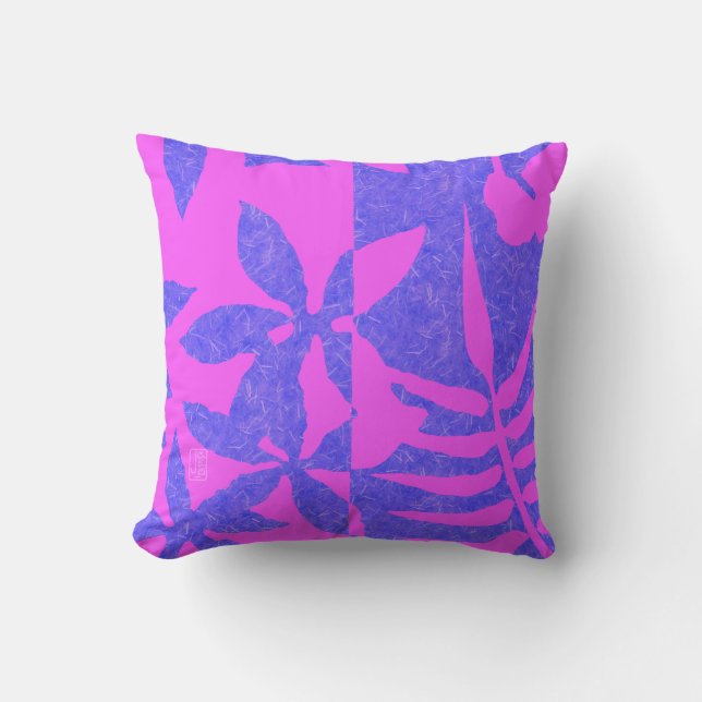 Retro Hawaiian Flower Throw Pillow (Front)