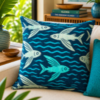 Retro Hawaiian Flying Fish Ocean Waves Pattern