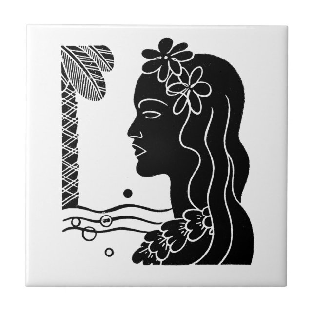 Retro Hawaiian Hula Girl Tile (Front)