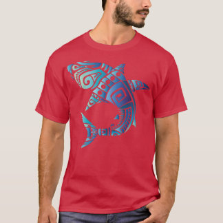 Retro Hawaiian Summer Blue Tribal Sharks Men Women T-Shirt