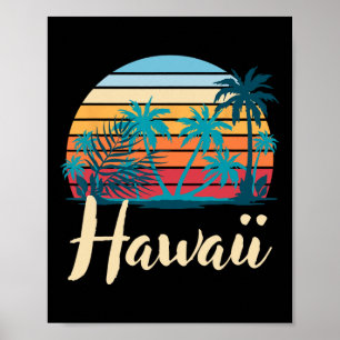 Retro Hawaiian Summer Vacation Palm Trees Tropical Poster