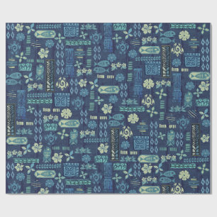 Retro Hawaiian Tiki Icons Wrapping Paper