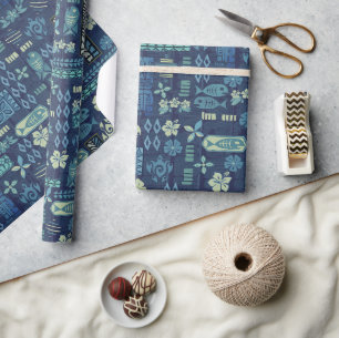 Retro Hawaiian Tiki Icons Wrapping Paper