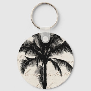 Retro Hawaiian Tropical Palm Tree Silhouette Black Key Ring
