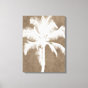 Retro Hawaiian Tropical Palm Tree Silhouette White Canvas Print