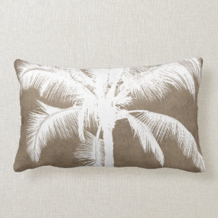 Retro Hawaiian Tropical Palm Tree Silhouette White Lumbar Cushion