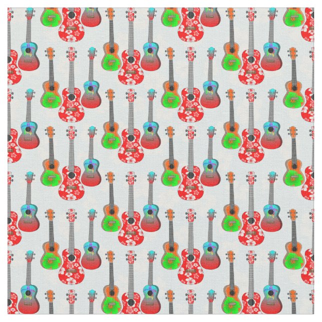 Retro Hawaiian Ukulele Floral Fabric (Close Up)