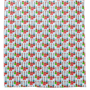 Retro Hawaiian Ukulele Floral Shower Curtain