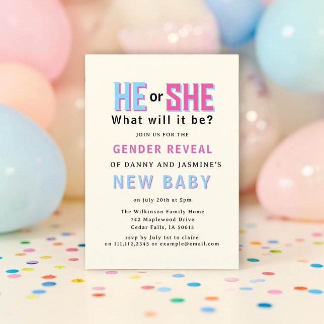 Retro He Or She Gender Reveal Invitation (Creator Uploaded)