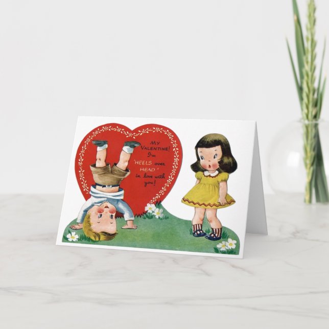 Retro Head Over Heels Valentine's Day Card (Front)