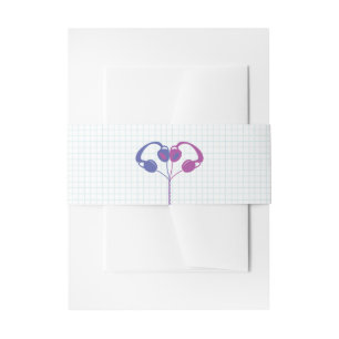 Retro Headphones Heart Music Wedding Purple Indigo Invitation Belly Band