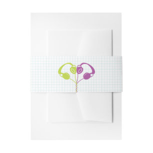 Retro Headphones Heart Music Wedding Purple Lime Invitation Belly Band
