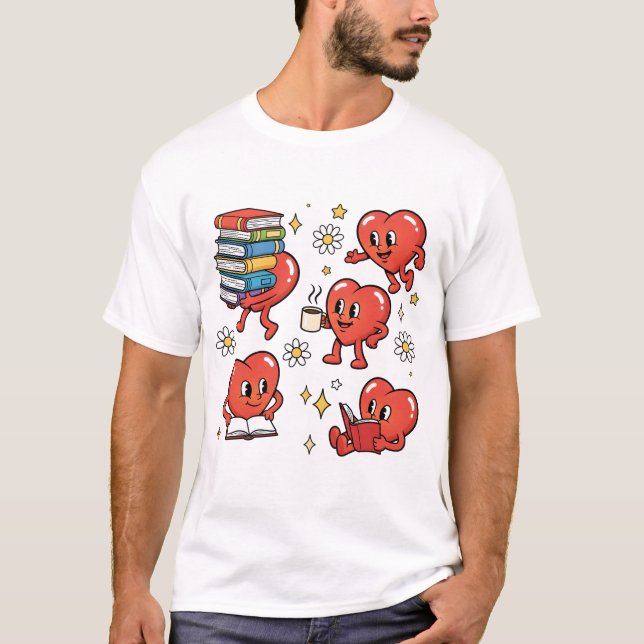 Retro Heart Book Lovers T-Shirt (Front)