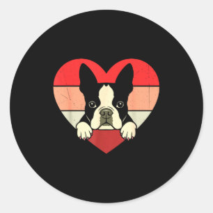 Retro Heart Boston Terrier Dog Vintage Valentine W Classic Round Sticker