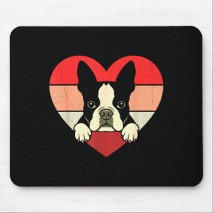 Retro Heart Boston Terrier Dog Vintage Valentine W Mouse Pad