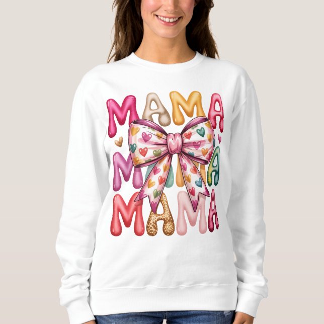 Retro Heart Bow Mama Stacked Design Sweatshirt (Front)