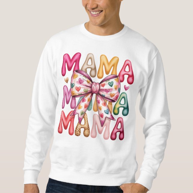 Retro Heart Bow Mama Stacked Design Sweatshirt (Front)