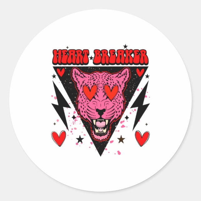 Retro Heart Breaker Valentines Day Tiger Love  Classic Round Sticker (Front)