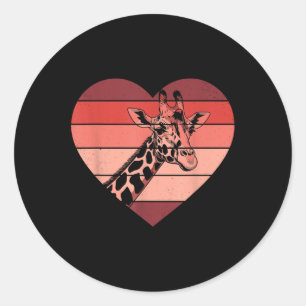 Retro Heart Giraffe Vintage Valentine Womens Mens  Classic Round Sticker