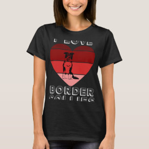 Retro Heart I Love Border Collie For Girls Valent T-Shirt