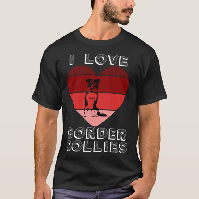 Retro Heart I Love Border Collie  For Girls Valent T-Shirt (Front)