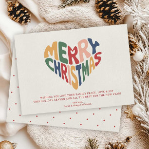 Retro Heart Merry Christmas Playful Holiday Card