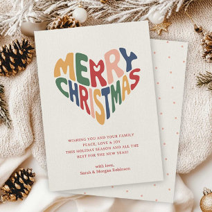 Retro Heart Merry Christmas Playful Holiday Card